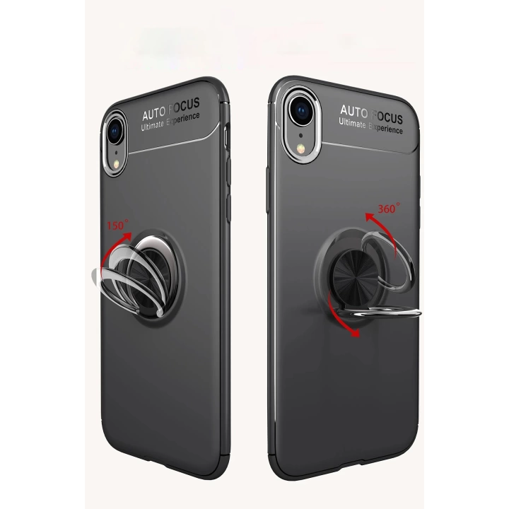 BFS  iPhone XR Kılıf Range Yüzüklü Silikon - Siyah-Mavi