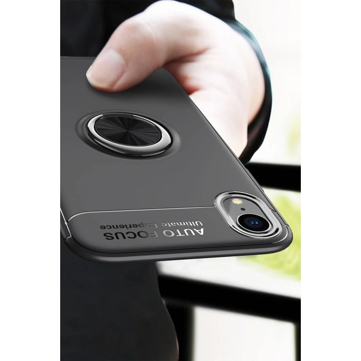 BFS  iPhone XR Kılıf Range Yüzüklü Silikon - Siyah-Mavi