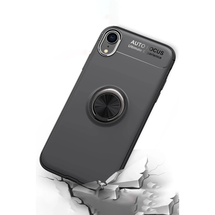 BFS  iPhone XR Kılıf Range Yüzüklü Silikon - Siyah-Mavi