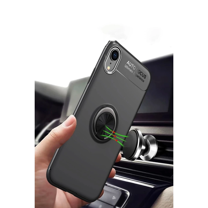 BFS  iPhone XR Kılıf Range Yüzüklü Silikon - Siyah-Mavi