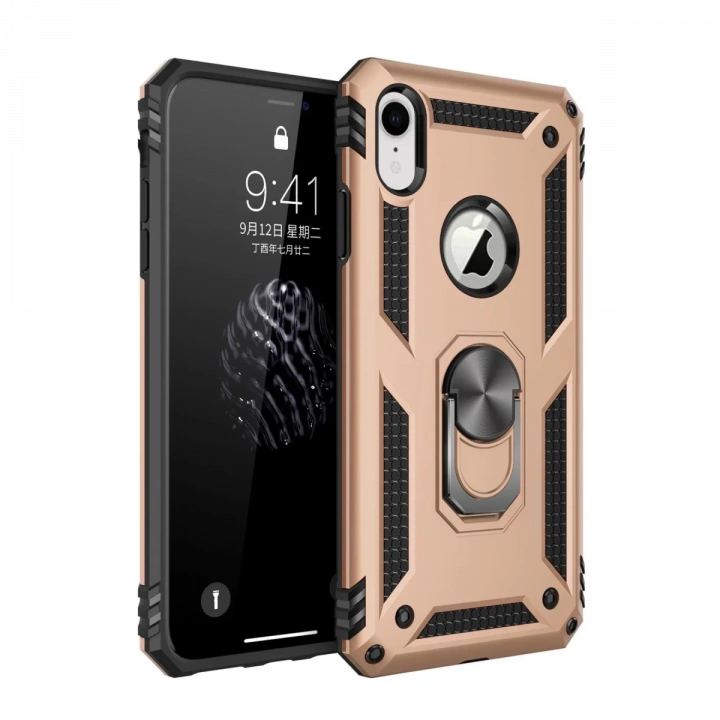 BFS  iPhone XR Kılıf Sofya Yüzüklü Silikon Kapak - Gold