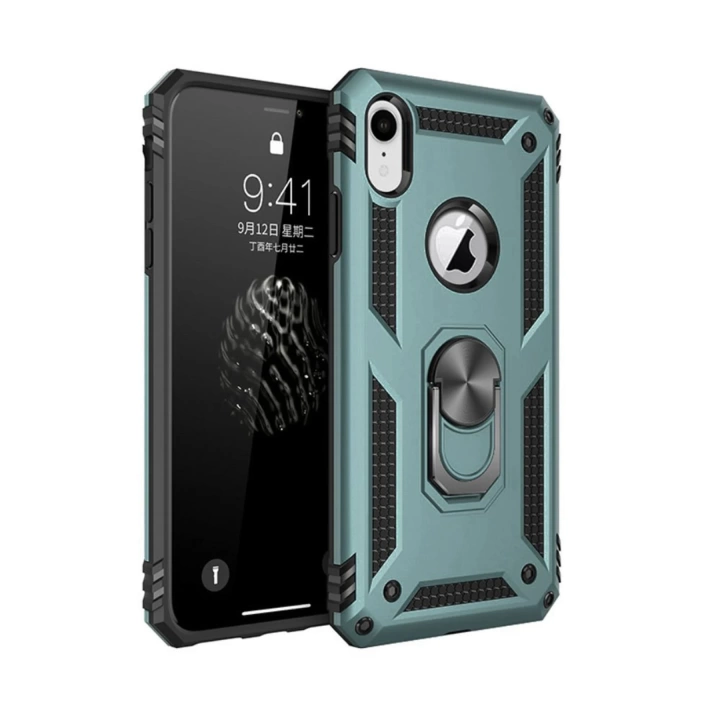 BFS  iPhone XR Kılıf Sofya Yüzüklü Silikon Kapak - Yeşil