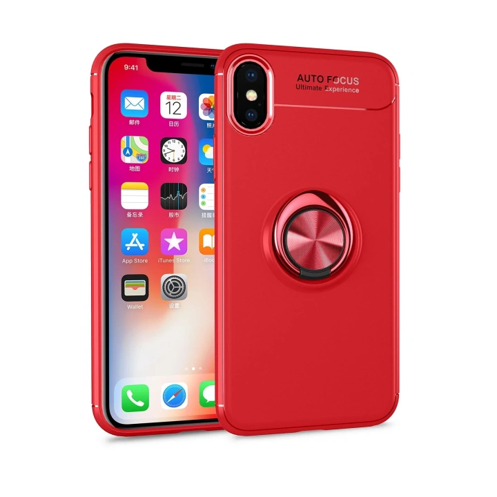 BFS  iPhone XS Kılıf Range Yüzüklü Silikon - Kırmızı