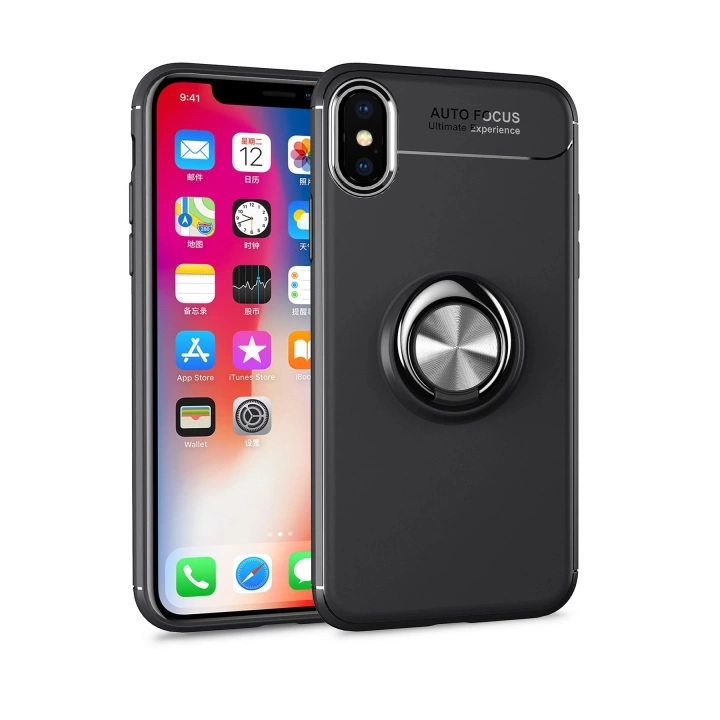 BFS  iPhone XS Kılıf Range Yüzüklü Silikon - Siyah