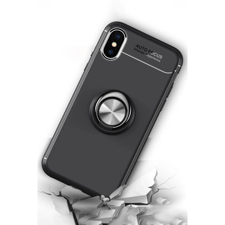 BFS  iPhone XS Kılıf Range Yüzüklü Silikon - Siyah