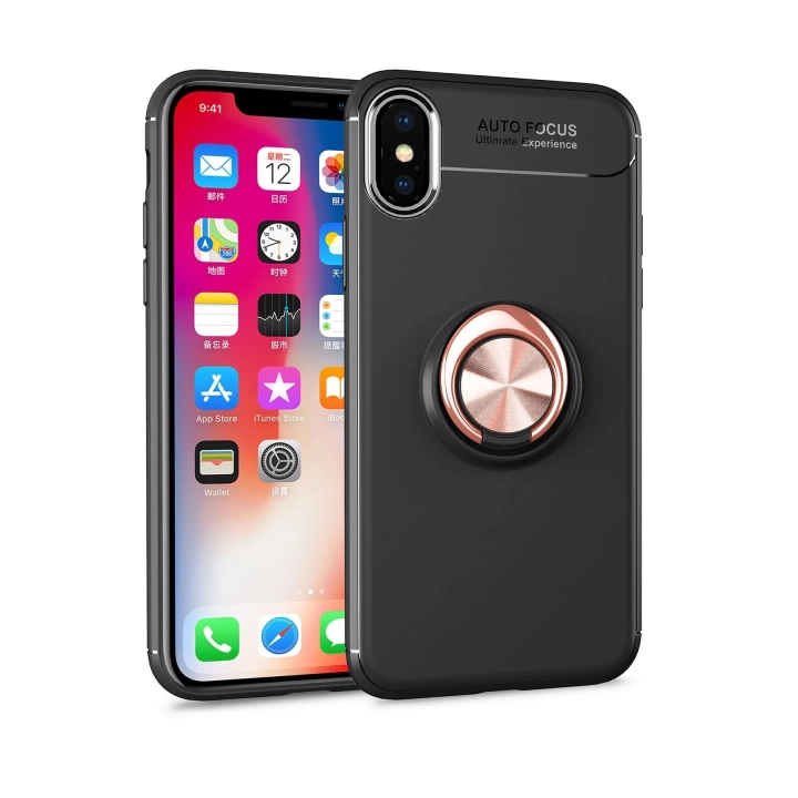 BFS  iPhone XS Kılıf Range Yüzüklü Silikon - Siyah-Gold