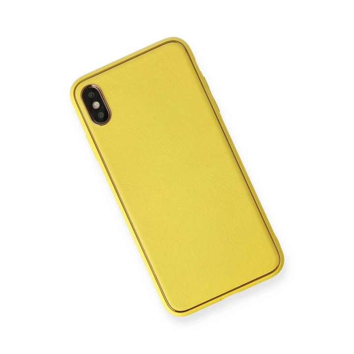 BFS  iPhone XS Max Kılıf Coco Deri Silikon Kapak - Sarı
