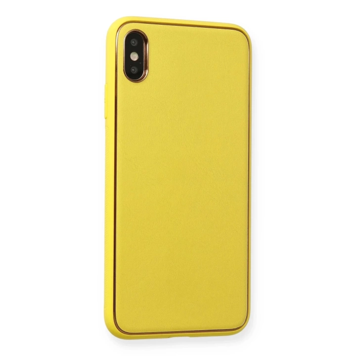 BFS  iPhone XS Max Kılıf Coco Deri Silikon Kapak - Sarı