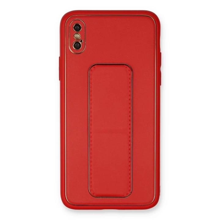 BFS  iPhone XS Max Kılıf Coco Deri Standlı Kapak - Kırmızı
