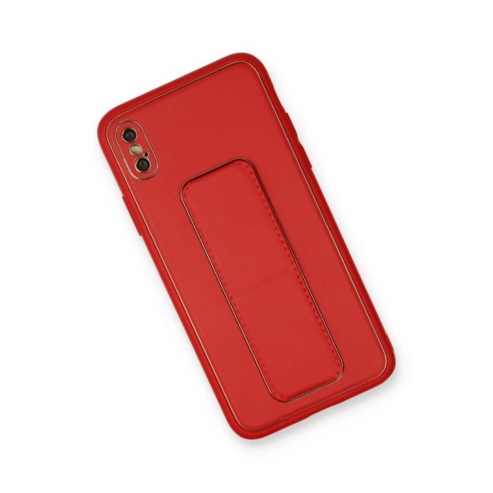 BFS  iPhone XS Max Kılıf Coco Deri Standlı Kapak - Kırmızı
