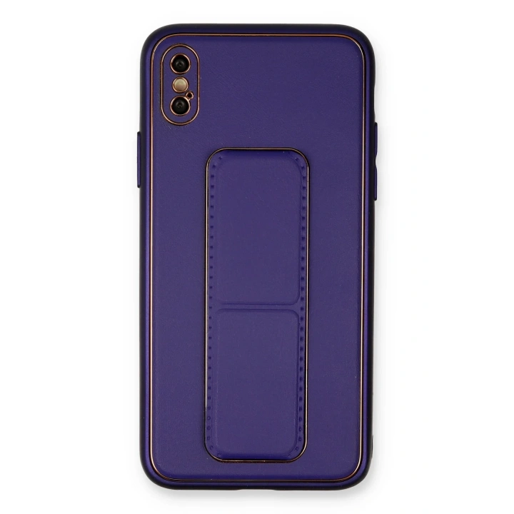 BFS  iPhone XS Max Kılıf Coco Deri Standlı Kapak - Mor