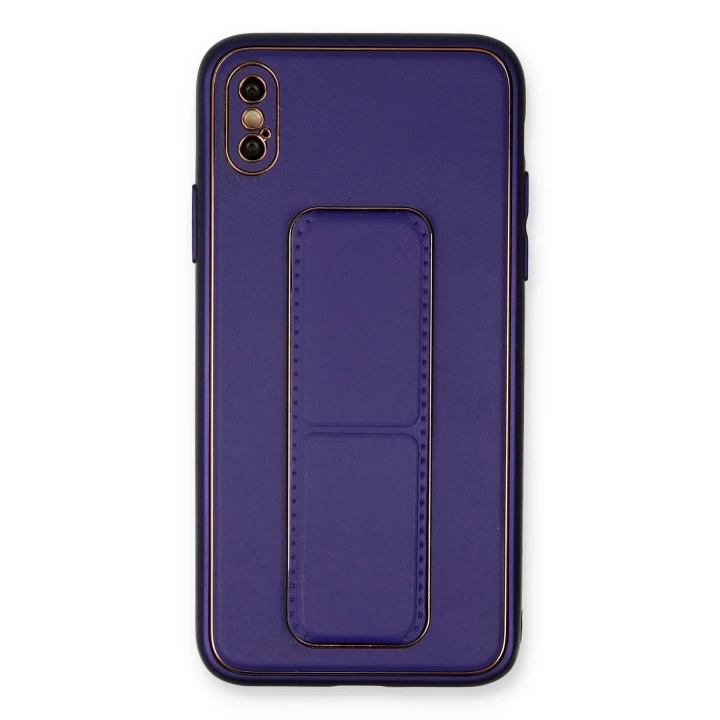 BFS  iPhone XS Max Kılıf Coco Deri Standlı Kapak - Mor