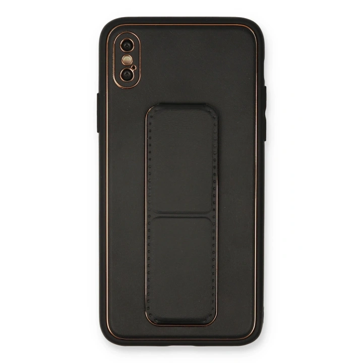 BFS  iPhone XS Max Kılıf Coco Deri Standlı Kapak - Siyah