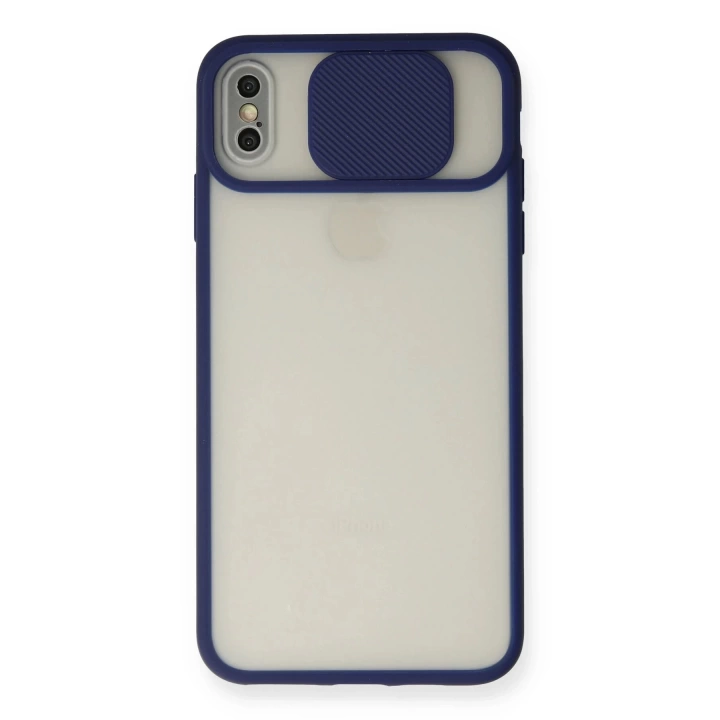 BFS  iPhone XS Max Kılıf Palm Buzlu Kamera Sürgülü Silikon - Lacivert