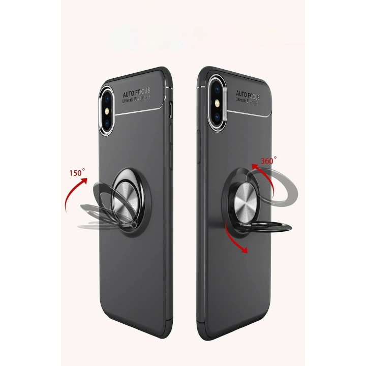 BFS  iPhone XS Max Kılıf Range Yüzüklü Silikon - Siyah-Mavi