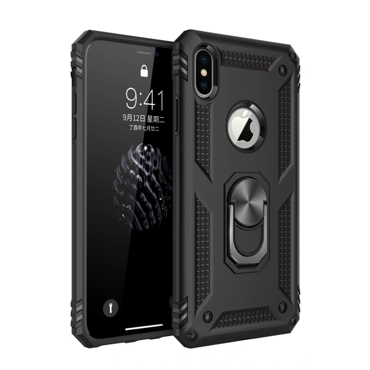 BFS  iPhone XS Max Kılıf Sofya Yüzüklü Silikon Kapak - Siyah