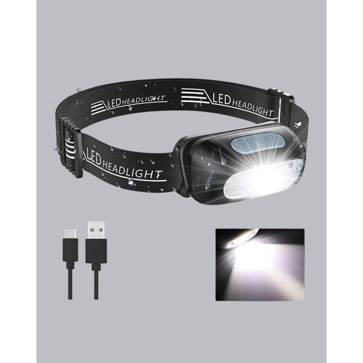 BFS IPX5 Su Geçirmez Şarjlı LED Kafa Feneri | Hareket Sensörlü, Ayarlanabilir 60° Far