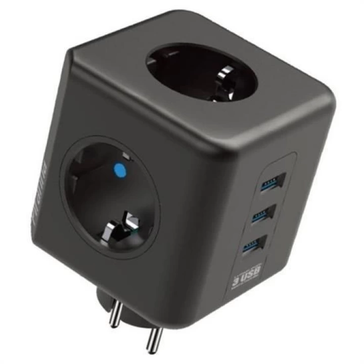 BFS  Isıya Dayanıklı Termal Akım Korumalı ve Çocuk Korumalı 3 Priz Girişli 3 USB Girişli Küp Priz