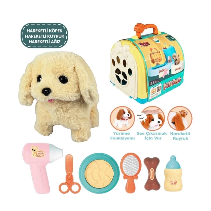 BFS   JND-3615 Taşıma Çantalı Hareketli Pilli Köpek Set (Pet Shop) -Vardem Oyuncak