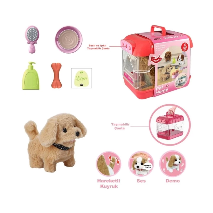 BFS   JND-6806 Hareketli Köpek ve Işıklı Sesli Şeffaf Kafes Seti -Vardem Oyuncak