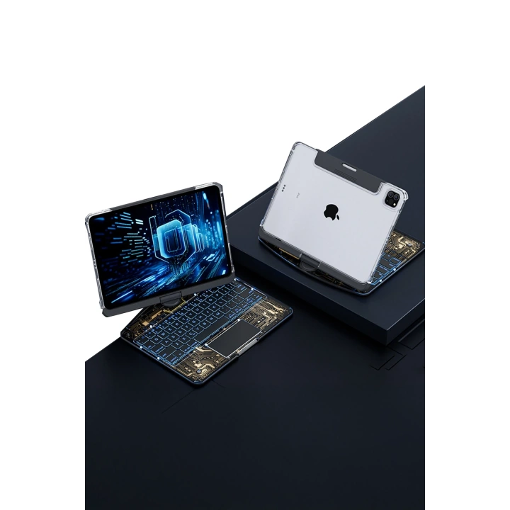 BFS  JP11 iPad Pro 11 (2022) Kılıf Vales Dönen Ledli Klavyeli Tablet Kılıfı - Siyah