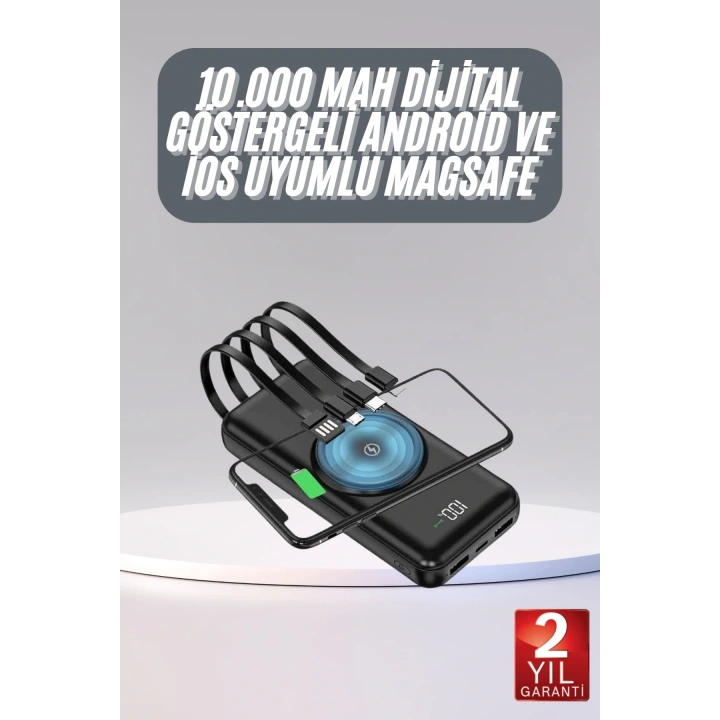 BFS Kablosuz Çoklu Şarj Girişli 10.000 Mah Kablolu Powerbank Taşınabilir