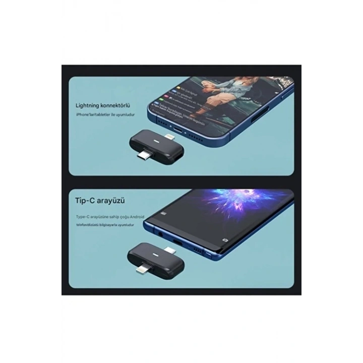 BFS Kablosuz Profesyonel İkili Yayın Yaka Mikrofonu Şarj Kutu Mıknatıslı Typce Lightning Çıkış Mikrofon