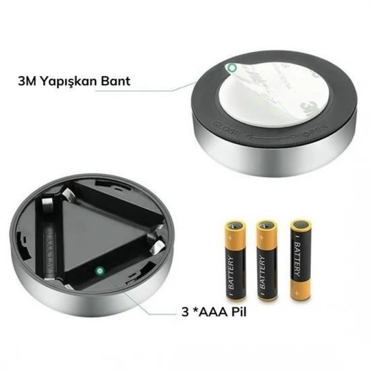 BFS  Kablosuz Spot Pilli Dokunmatik Led Lamba 3 Ledli Dolap Lambası
