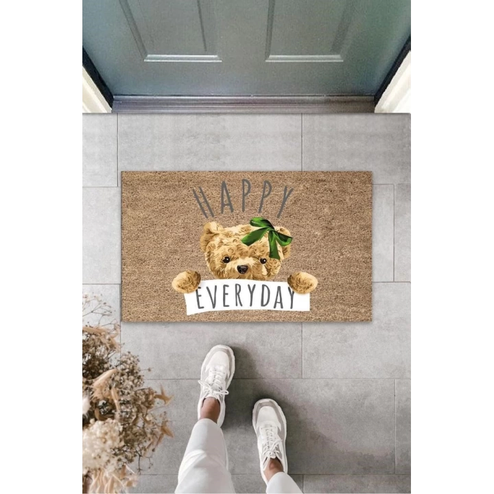 BFS Kahverengi Kapı Önü Paspası Happy Everday Ayıcık Desen  K-3237