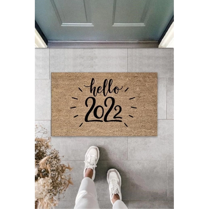 BFS Kahverengi Kapı Önü Paspası Hello  Desen  K-3284