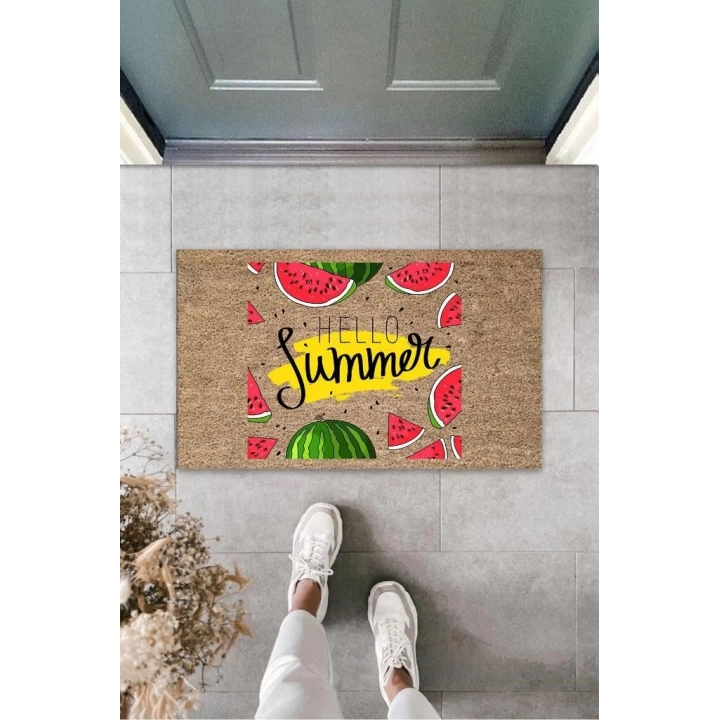 BFS Kahverengi Kapı Önü Paspası Hello Summer Karpuz Dilimleri Desen  K-3267