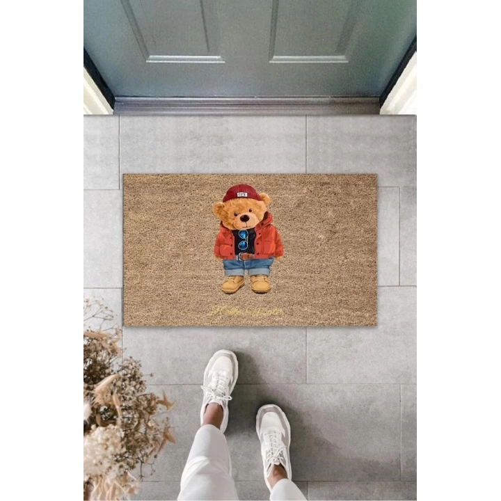 BFS Kahverengi Kapı Önü Paspası Hello Winter Ayıcık Desen  K-3245