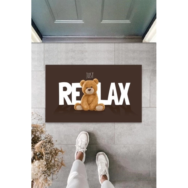BFS Kahverengi Kapı Önü Paspası Just Relax Ayıcık Desen  K-3323