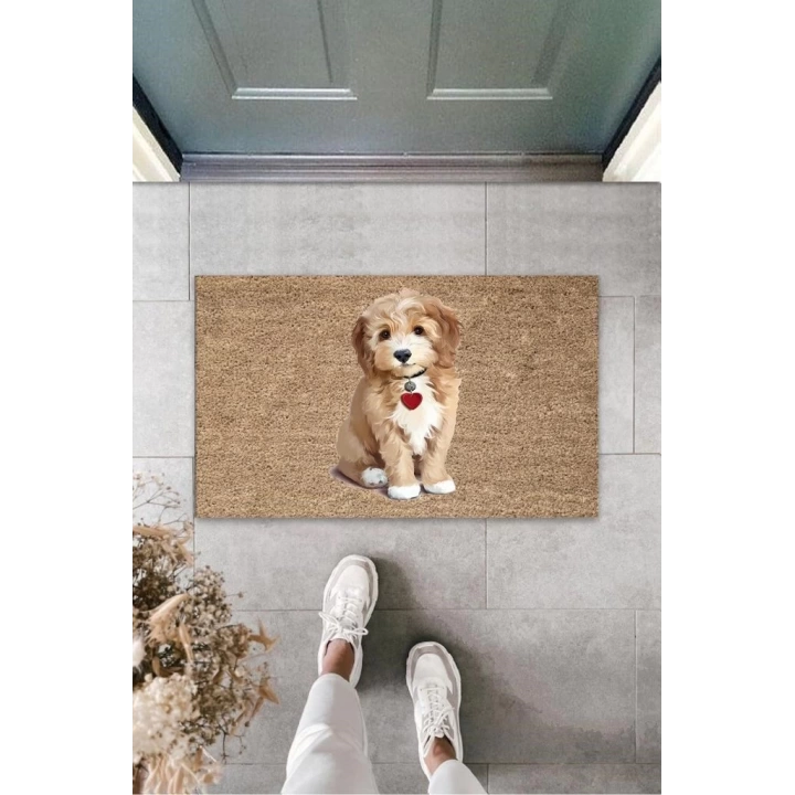 BFS Kahverengi Kapı Önü Paspası Sevimli Köpekcik Desen  K-3208