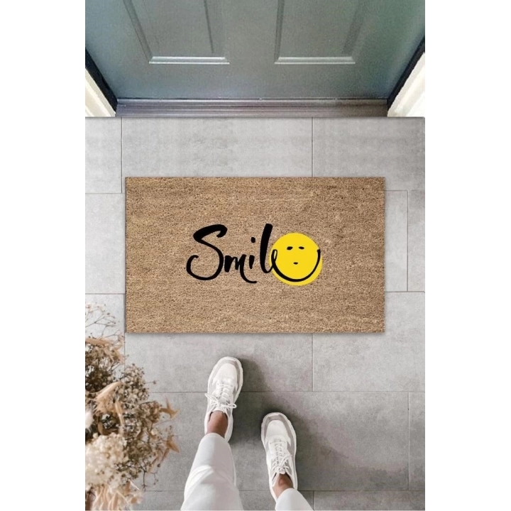 BFS Kahverengi Kapı Önü Paspası Smile Desen  K-3269