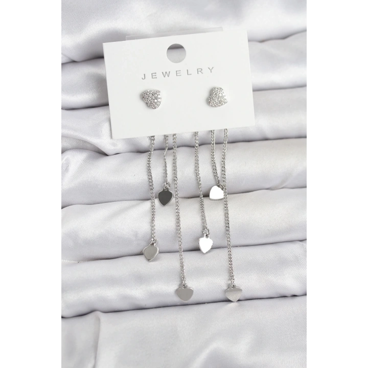 BFS Kalp Model Gümüş Renk Pirinç Sallantılı Kadın Küpe