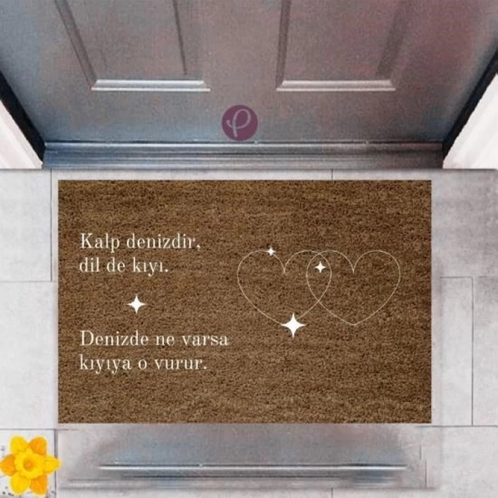 BFS Kapı Önü Paspası Dekoratif Dijital Baskı Çift Kalp P-2467