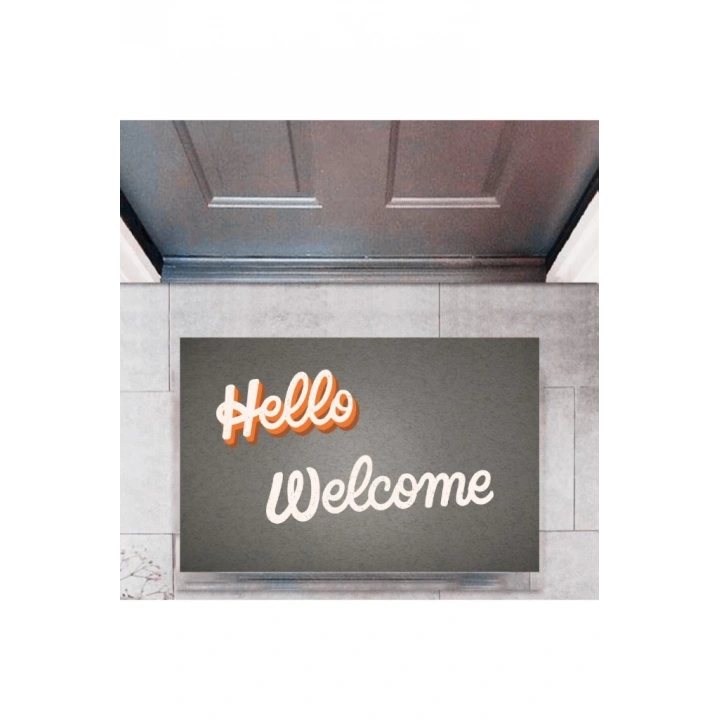 BFS Kapı Önü Paspası Dekoratif Dijital Baskı Hello Welcome P-2326