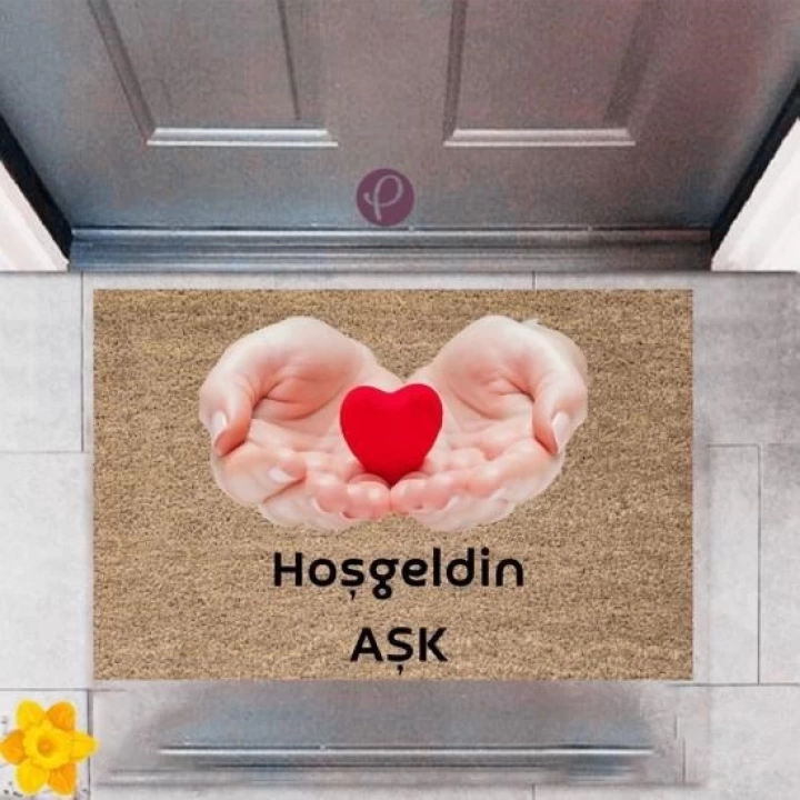 BFS Kapı Önü Paspası Dekoratif Dijital Baskı Hoşgeldin Aşk P-2438