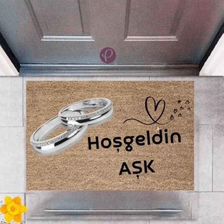 BFS Kapı Önü Paspası Dekoratif Dijital Baskı Hoşgeldin Aşk P-2439
