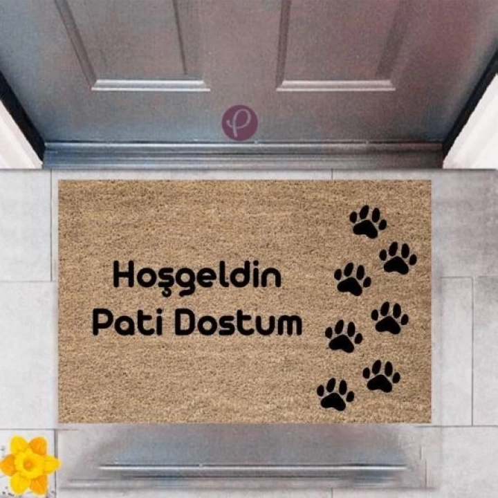 BFS Kapı Önü Paspası Dekoratif Dijital Baskı Hoşgeldin Pati Dostum P-2421