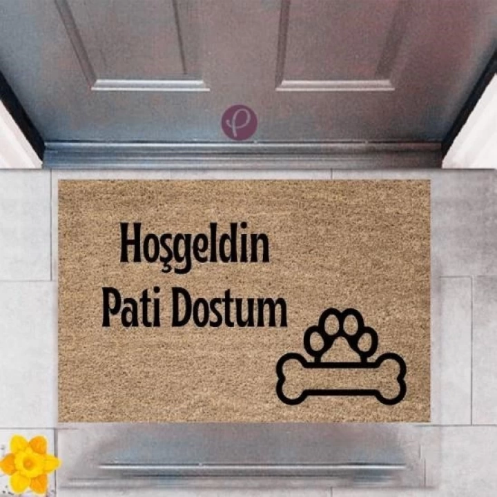 BFS Kapı Önü Paspası Dekoratif Dijital Baskı Hoşgeldin Pati Dostum P-2422