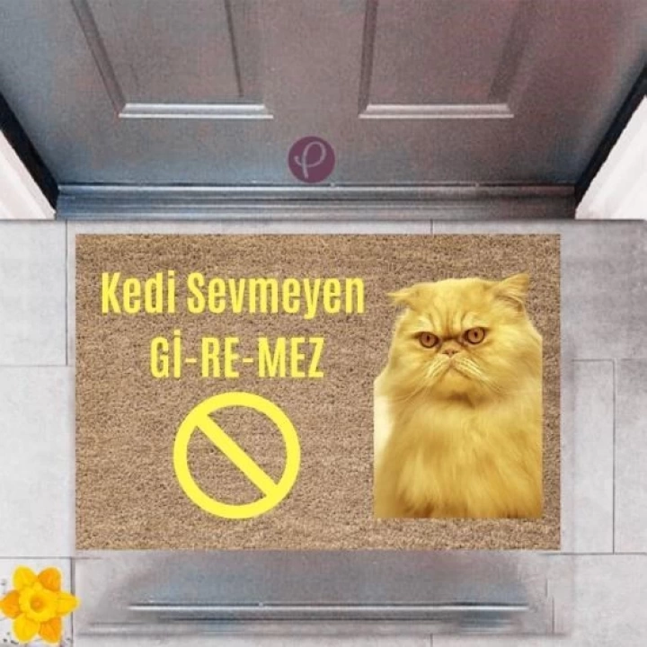 BFS Kapı Önü Paspası Dekoratif Dijital Baskı Kedi Sevmeyen Giremez P-2375