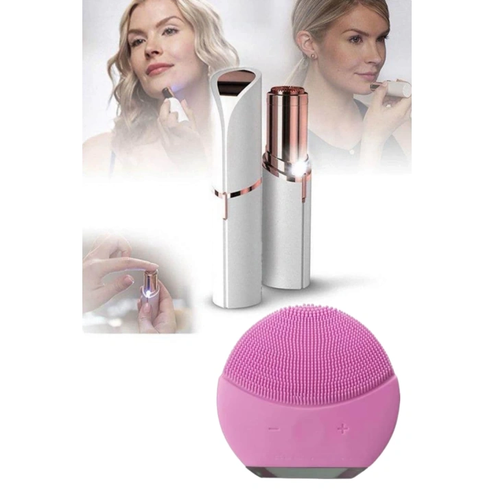 BFS KAŞ BIYIK VE YÜZ EPİLASYON ALETİ VE TİTREŞİMLİ YÜZ TEMİZLEME MASAJ ALETİ İKİLİ SET