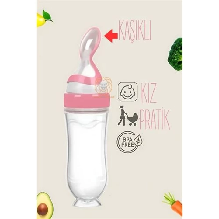 BFS Kaşıklı Mama Silikon Biberon KIZ Bebek Besleyici