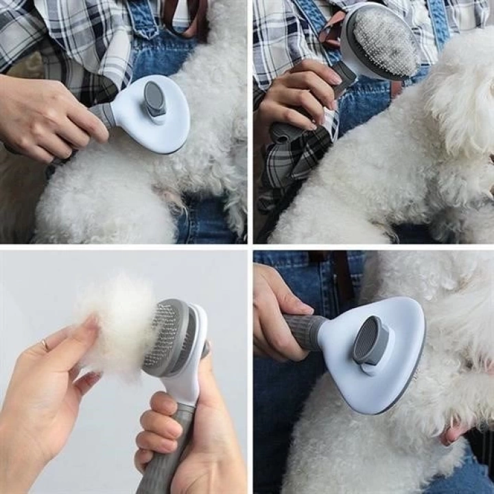 BFS  Kedi Köpek Tüy Toplayıcı Kendini Temizleyebilen Ergonomik Rahat Evcil Hayvan Tarağı Gri