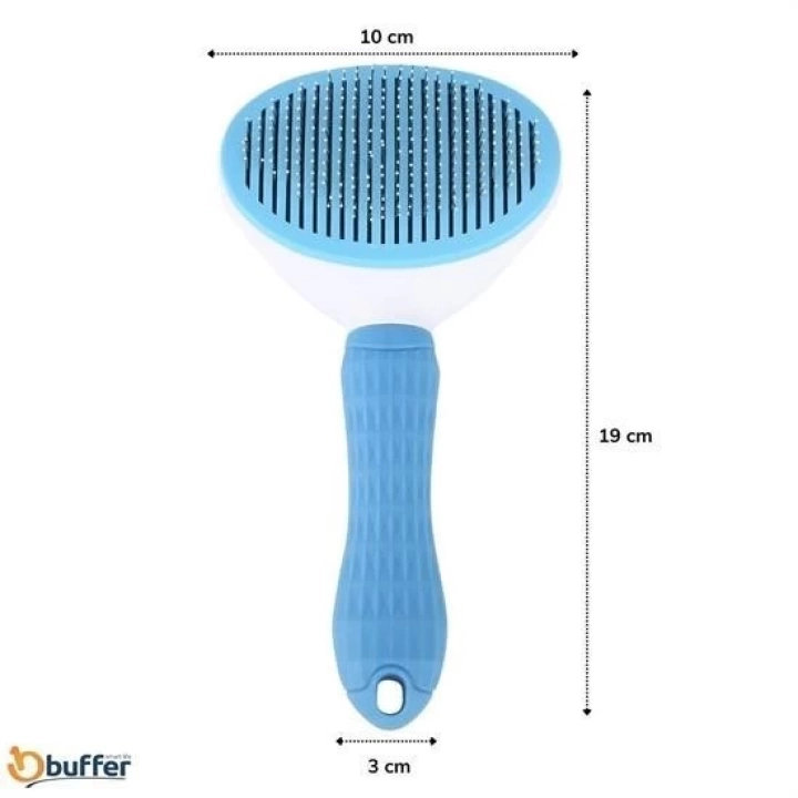 BFS  Kedi Köpek Tüy Toplayıcı Kendini Temizleyebilen Ergonomik Saplı Evcil Hayvan Tarağı Mavi