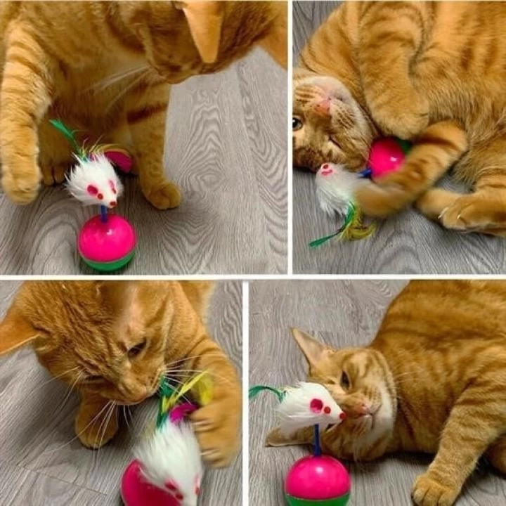 BFS  Kedi Oyun Topu Tüylü Fareli Hacı Yatmaz Eğitici Yavru Kedi Fare Kovalama Oyuncağı