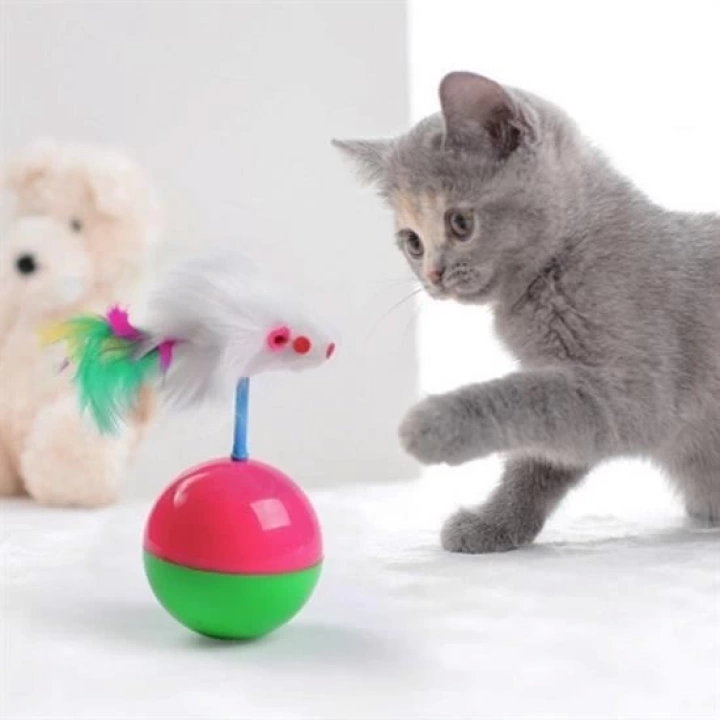 BFS  Kedi Oyun Topu Tüylü Fareli Hacı Yatmaz Eğitici Yavru Kedi Fare Kovalama Oyuncağı