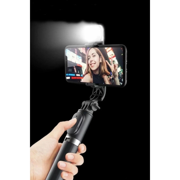 BFS  Kendiliğinden Işıklı Masaüstü Tripod Olabilen Telefon Tutuculu Kablosuz Kumandalı Selfie Çubuğu